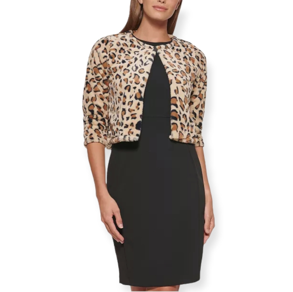 Calvin klein animal print fleece shrug jacket size Large
